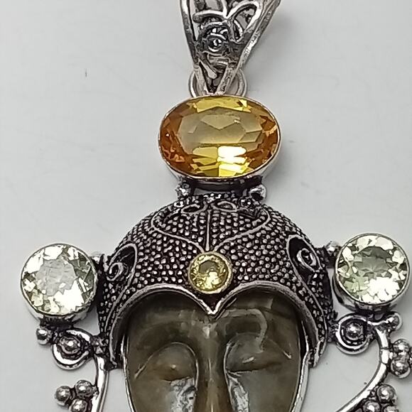 Sterling Silver Bali Goddess Pendant with Citrine and Prasiolite Gems - Picture 7 of 9